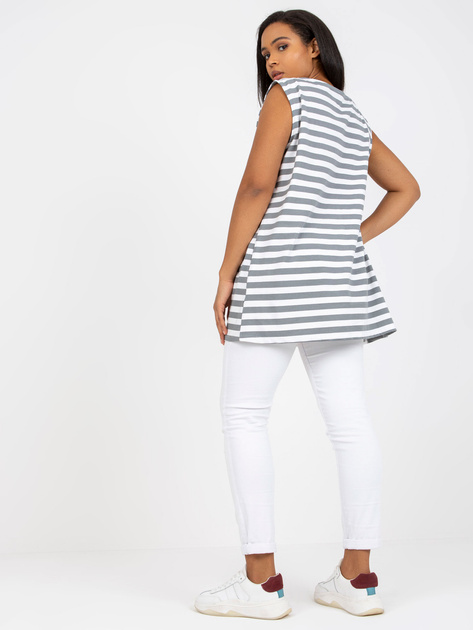 Hurtownia online Biało-szary top plus size z okrągłym dekoltem