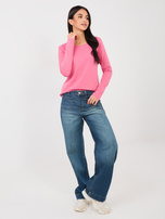 Różowa bluzka basic z długim rękawem RUE PARIS 