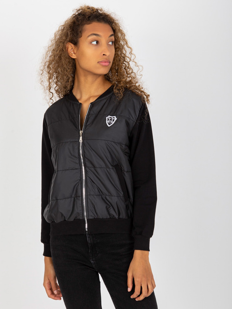 Hurt Czarna pikowana bluza bomberka z naszywką RUE PARIS