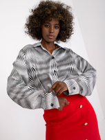 Biało-czarna damska koszula z nadrukiem z długim rękawem