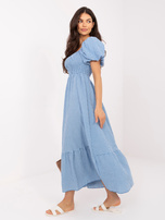 Niebieska sukienka hiszpanka z krótkim rękawem