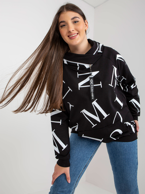 Hurt Czarna damska bluza plus size kangurka z nadrukiem 