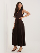 Ciemnobrązowa elegancka sukienka z paskiem RUE PARIS