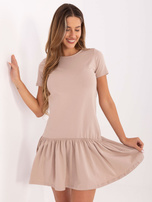 Beżowa sukienka z krótkim rękawem RUE PARIS 