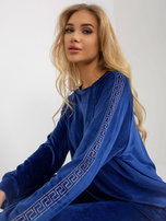 Hurt cobalt women's velour set with rhinestone application.