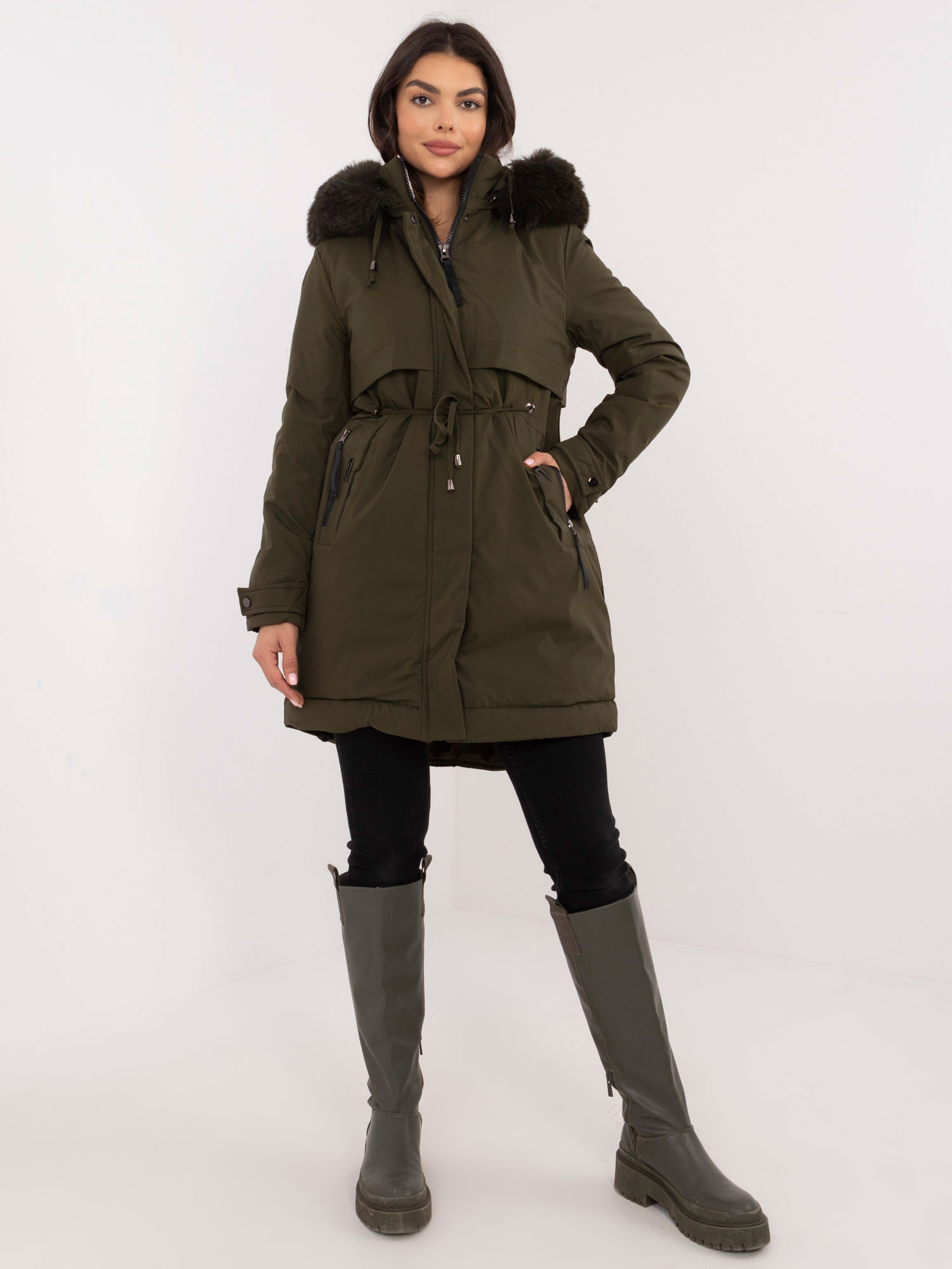 Hurtownia Khaki zimowa kurtka parka z kapturem