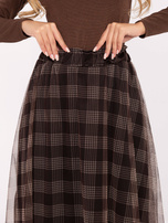 Brązowo-ciemnobeżowa rozkloszowana spódnica z tiulu 