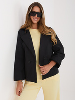 Czarny krótki płaszcz z dwurzędowym zapięciem RUE PARIS 