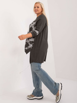 Hurt Ciemna khaki damska bluzka plus size o asymetrycznym kroju