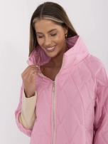 Różowa pikowana kurtka damska ze stójką