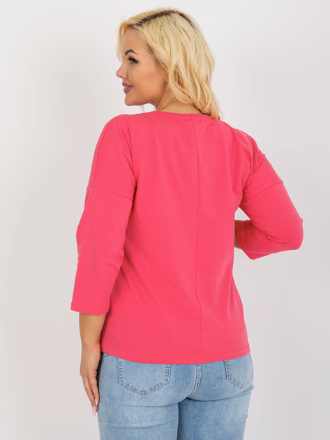 Hurtownia Różowa bawełniana bluzka plus size z dżetami