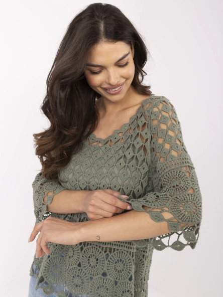 Khaki ażurowa bluzka boho na lato