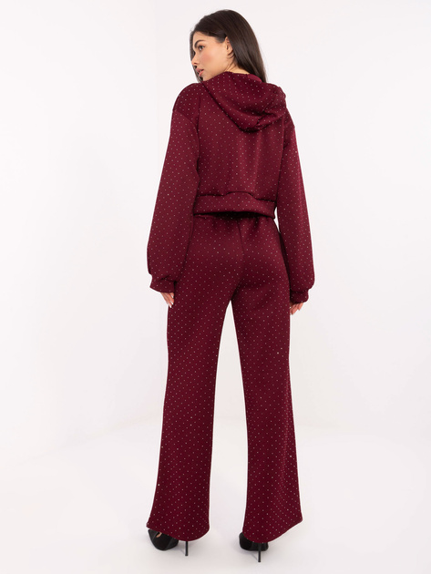 Bordowy damski komplet z szerokimi spodniami