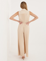 Beżowy damski garnitur z szerokimi spodniami