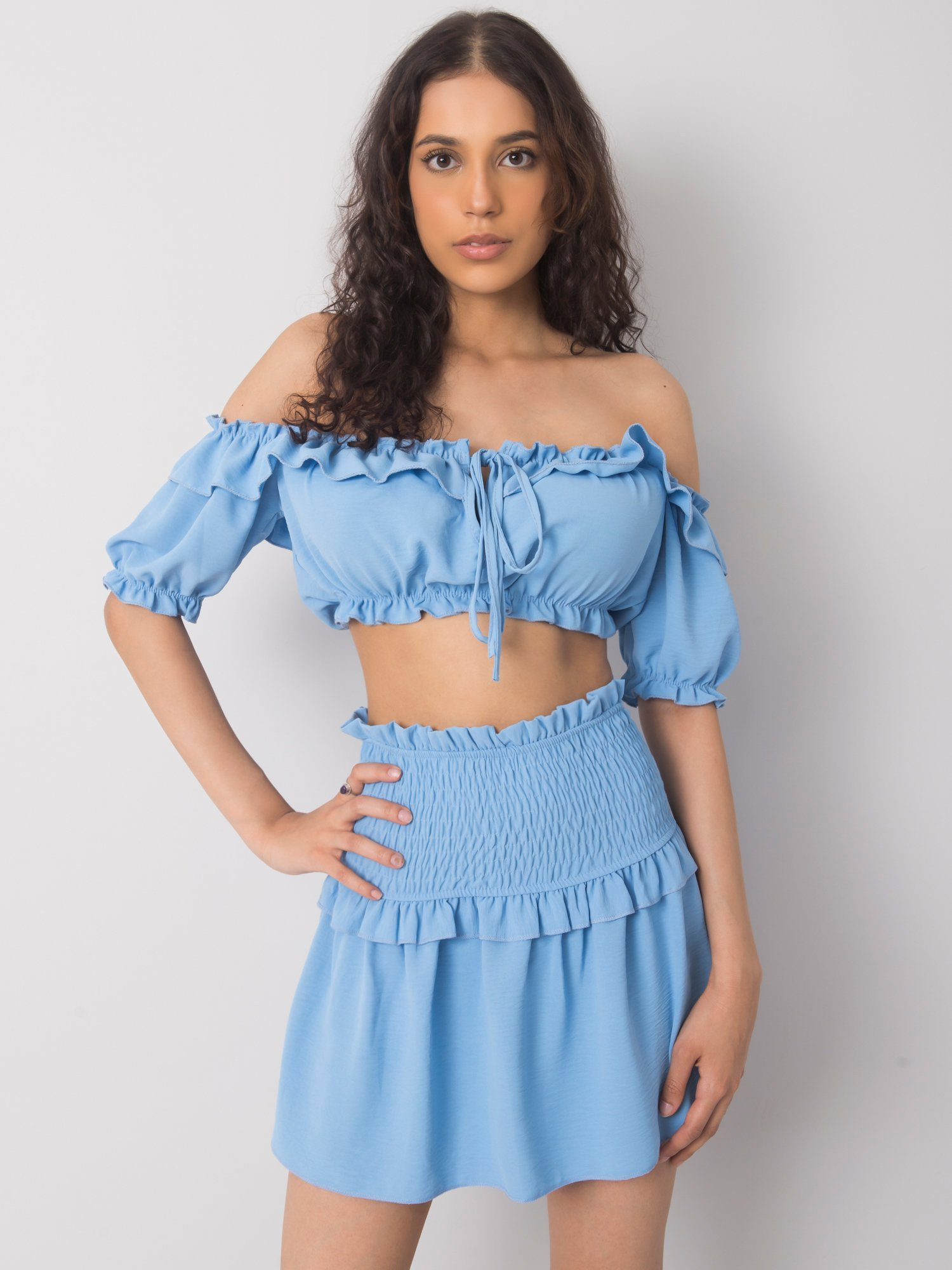 Blauer kurzer Top mit Rüsche Arnika OCH BELLA.