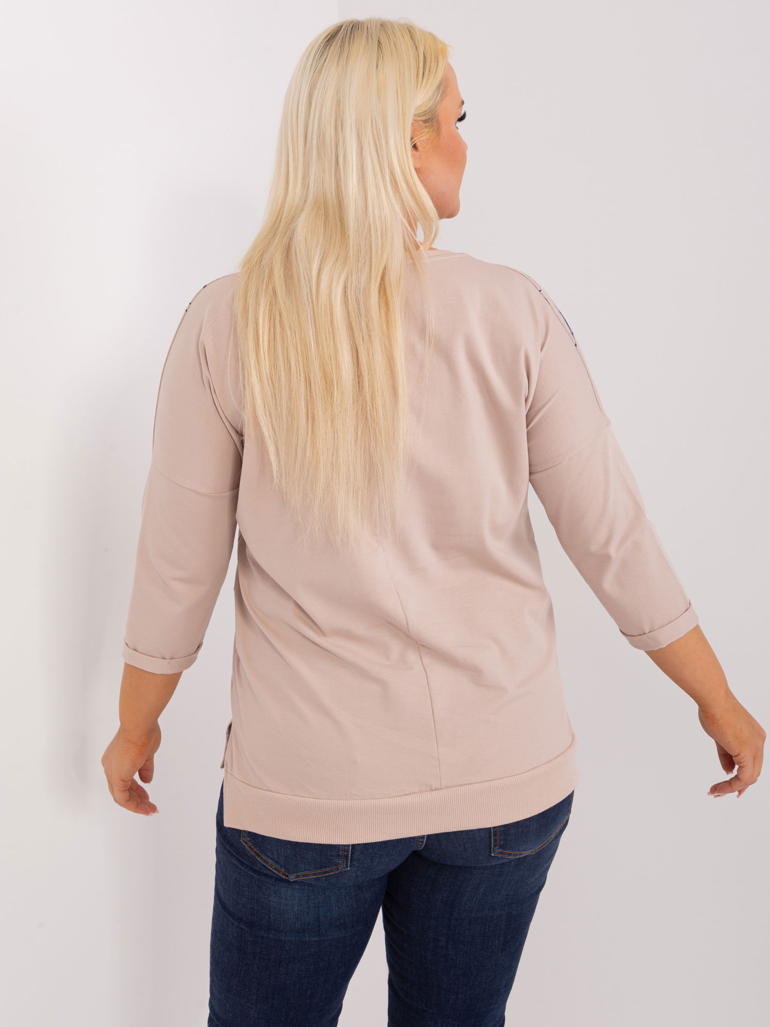 Wholesale Beige blouse plus size with 3/4 sleeve.