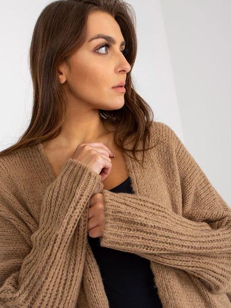 Hurt Ciemnobeżowy dzianinowy kardigan z szerokim rękawem OCH BELLA