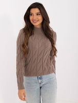 Hurt Brązowy sweter z warkoczami i długim rękawem