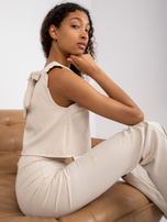 Jasnobeżowy damski komplet elegancki ze spodniami 