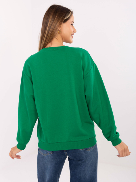 Hurtownia Ciemnozielona luźna bluza bez kaptura z napisami