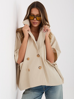 Beżowy dwurzędowy płaszcz z podszewką RUE PARIS 