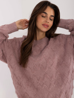 Hurt Jasnofioletowy damski sweter oversize z okrągłym dekoltem