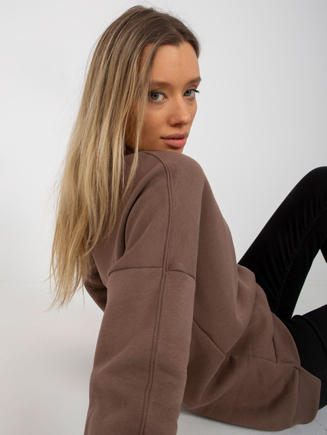 Hurtownia Brązowa dresowa bluza basic z długim rękawem
