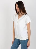 Hurt Ecru Baumwoll Basic-Bluse mit V-Ausschnitt.