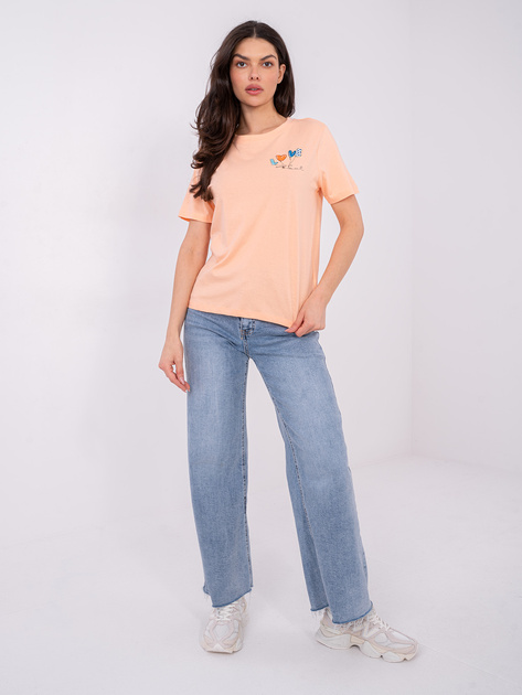 Brzoskwiniowy damski t-shirt z haftem