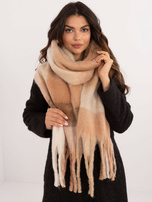 Hurt Camelowo-brązowy damski szal w kratę