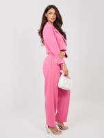 Ciemnoróżowe dresowe spodnie z zakładkami RUE PARIS 