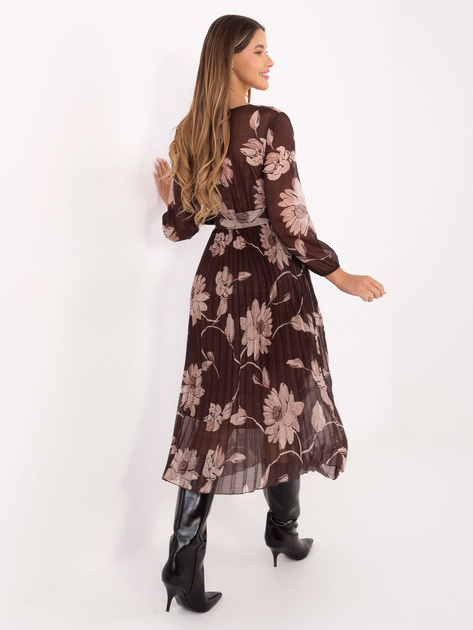 Brązowa midi sukienka z plisowaniem