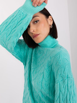 Hurt Miętowy sweter z golfem z miękkiej dzianiny