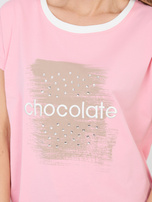 Pastelowa różowa casualowa bluzka z okrągłym dekoltem