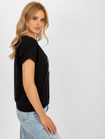 Hurt Czarna codzienna bluzka z nadrukiem RUE PARIS