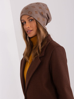 Hurt Brązowa damska czapka zimowa z dżetami