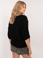 Hurtownia Czarny sweter boucle z domieszką wełny