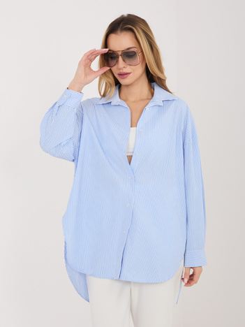 Niebieska damska koszula oversize z rozcięciami 