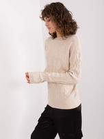 Hurtownia Jasnobeżowy dzianinowy damski sweter we wzór warkoczy