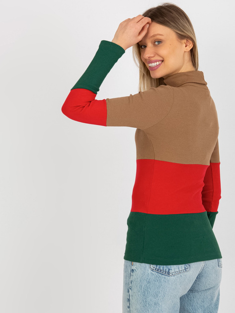 Hurt Ciemnocamelowo-czerwona prążkowana bluzka basic z golfem