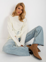 Hurt Ecru sweter oversize z szerokim rękawem i dziurami 