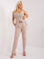 Hurt Beżowe dresowe spodnie plus size z troczkami Savage