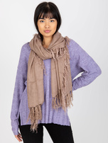 Hurtownia Ciemnobeżowy długi szal damski z frędzlami  