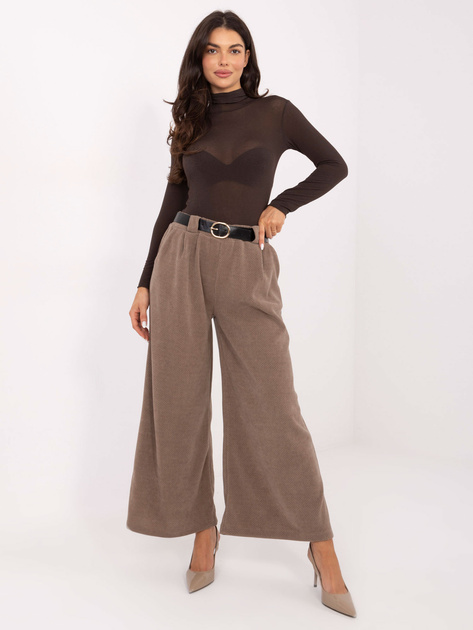 Ciemnobeżowe sztruksowe spodnie z kieszeniami RUE PARIS