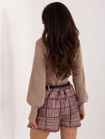 Burgundowe spódnico-szorty z plisowaniem