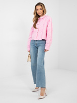 Jasnoróżowa jeansowa kurtka z aplikacją 3D RUE PARIS 