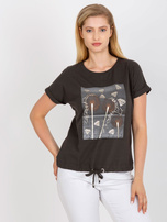 Khaki bawełniany t-shirt plus size z nadrukiem 