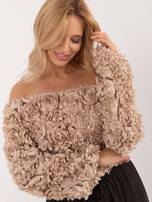 Hurtownia Beżowa wizytowa bluzka damska z siateczki