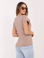 Ciemnobeżowa damska bluzka z krótkim rękawem  