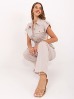 Beżowy letni komplet z prostymi spodniami